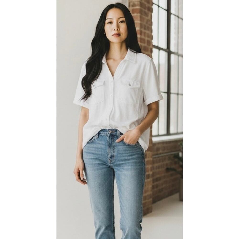 Jane + Delancey White Utility Button Front Shirt Top Medium NWT